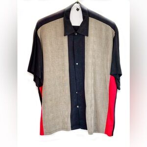 Men's Vintage Short Sleeve Kweejibo Colorblock Shirt in Black, Beige & Red, L